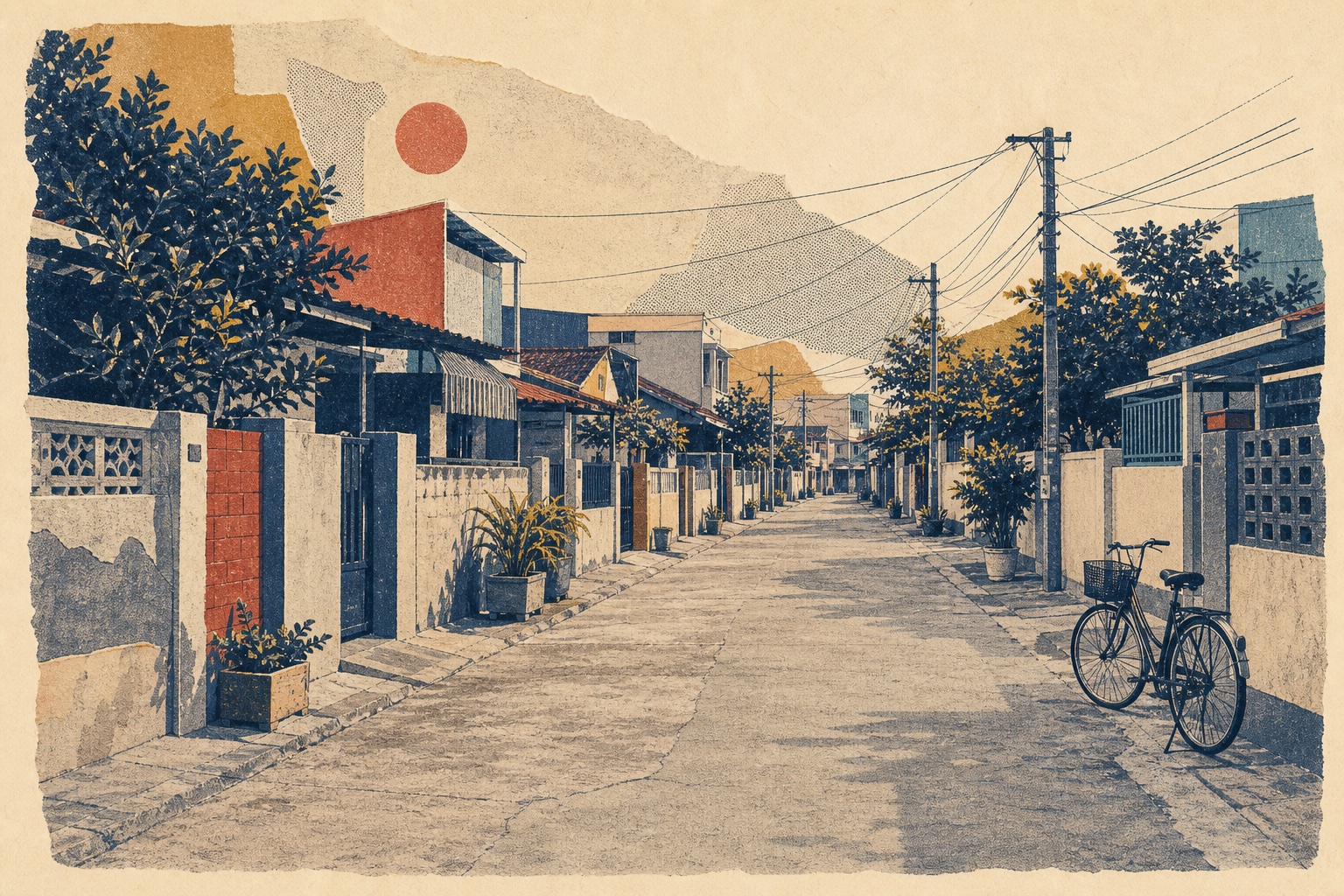 Risograph memory of a familiar Da Nang street